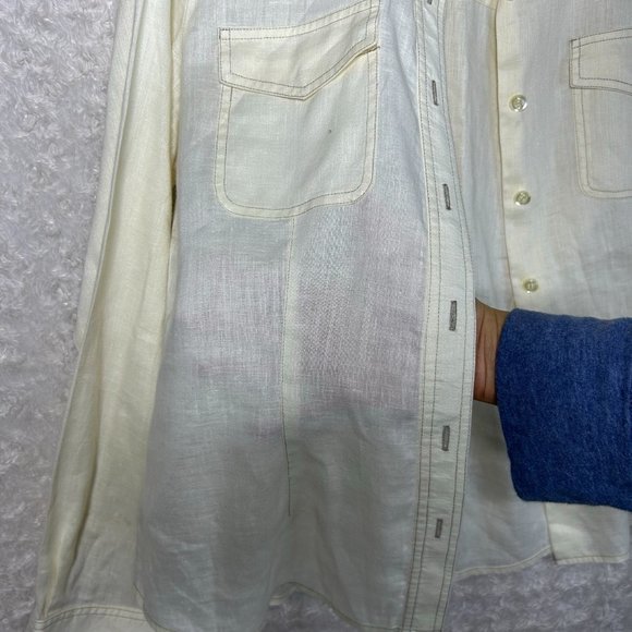 Jones New York Linen Button Down Shirt Long Sleeve Pockets Cream‎ Size 8 - Picture 6 of 6